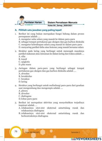 Penilaian Harian 2-Sistem Pernafasan Manusia