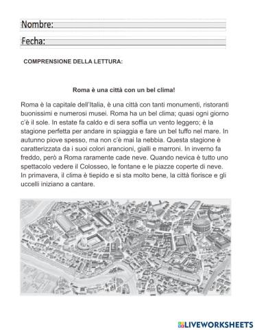 Comprensione della lettura: Roma è una città con un bel clima!