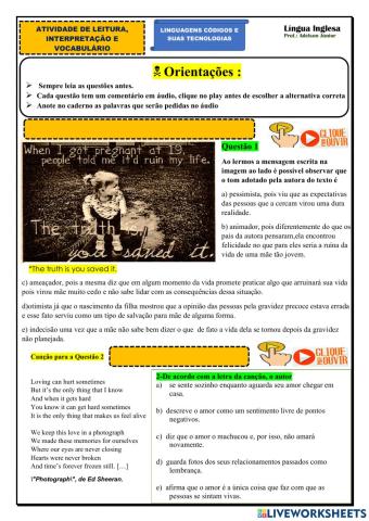 Questões de interpretação e vocabulário