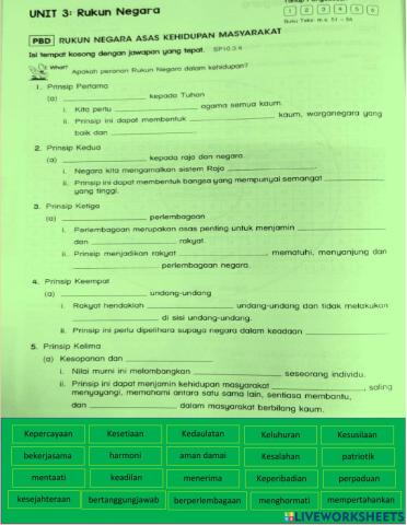 Latihan unit 2 :prinsip rukun negara