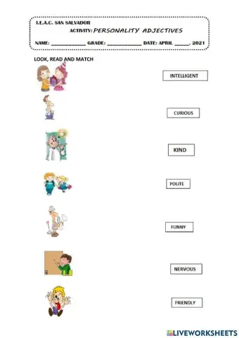 Personality adjetctives