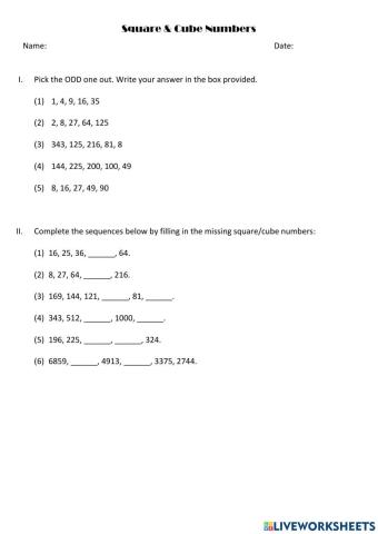 Square & Cube Numbers