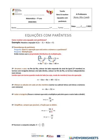 Equações com parêntesis