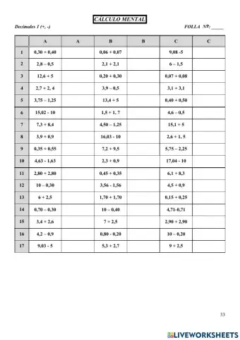 Operacións con decimais