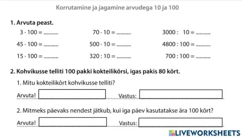Korrutamine ja jagamine arvudega 10 ja 1000