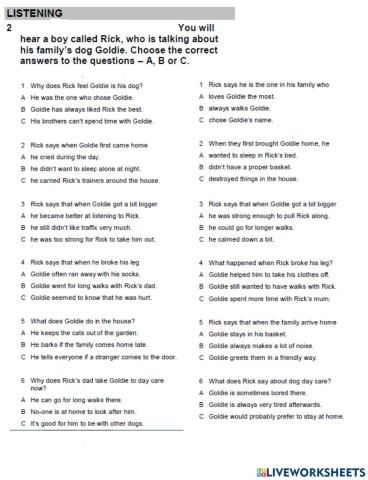 WW3 ( Unit 7) Listening