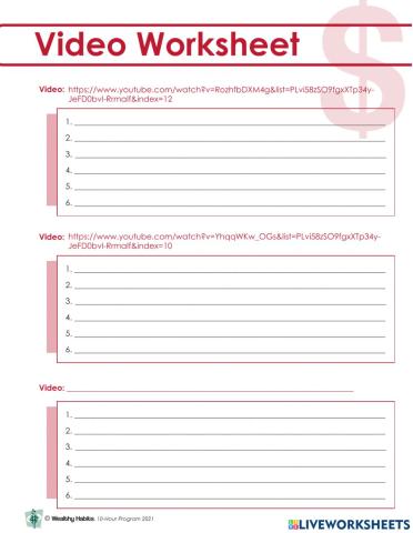 Wealthy Habits Video Worksheet 10 hour 1