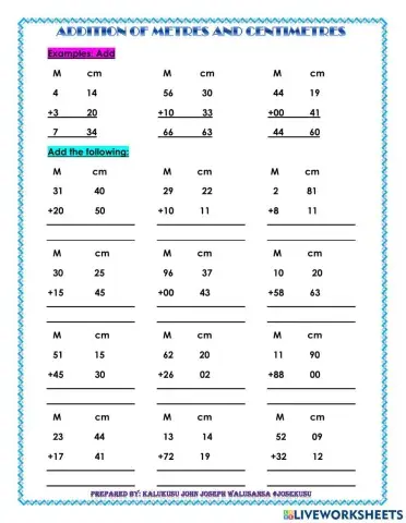 Addition of metres and centimetres