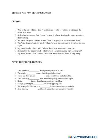 Defining and non-defining relative clauses