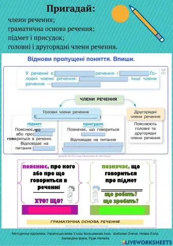 Чек - лист. Головні члени речення