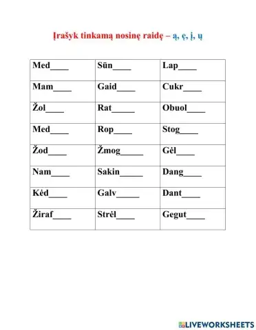 Įrašyk tinkamą nosinę galūnę