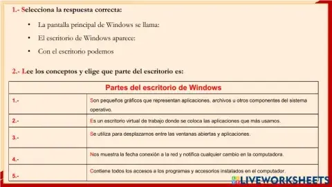 Partes del escritorio de windows
