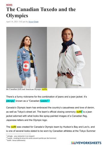 Reading Comprehension Canadian Tuxedo and the Olympics