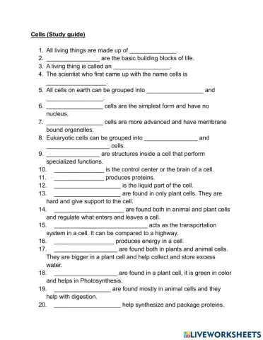 Cells Study guide