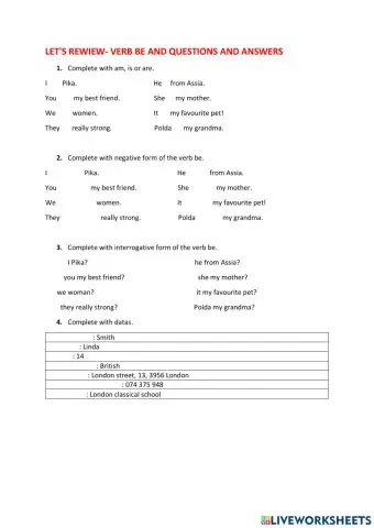 Verb be and questions and answers