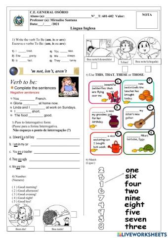 Avaliação de ingles 6 ano