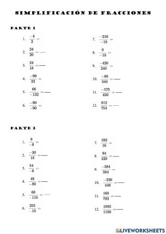 Simplificación de fracciones