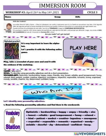 Who am I? - Workshop -3 - Cycle 3