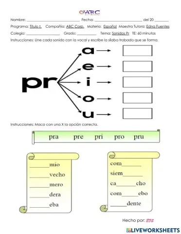 Sílabas Pra, Pre, Pri, Pro, Pru
