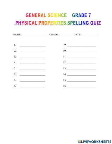 Physical properties spelling quiz