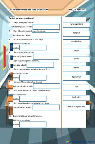 Latihan Reflektif Bahasa 2 Bacaan Perseptif 8