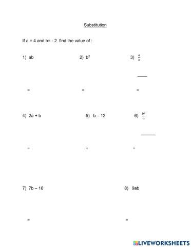 Substitution negatives numbers