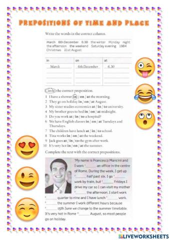 Prepositons of time and place