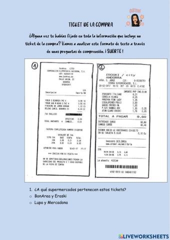 Comprensión: ticket de la compra