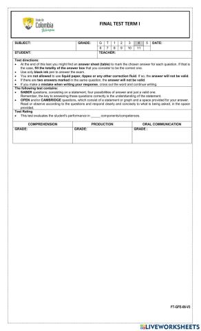 Diagnosis test reading comrehension Final
