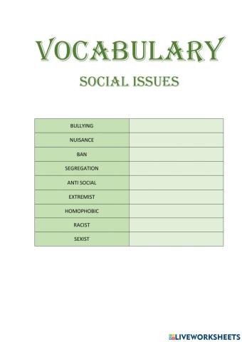 Vocabulary social issues