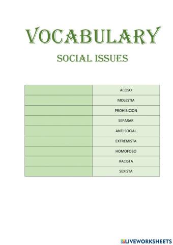 Vocabulary social issues