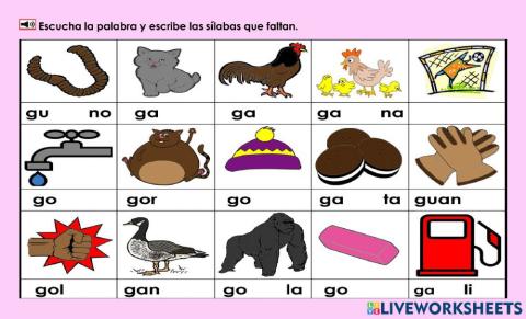 Gg1: Escribe la sílaba que falta.