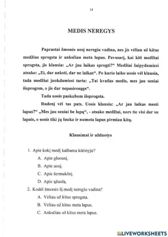 Teksto suvokimas 1 kl.