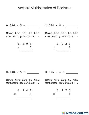 Vertical Multiplication of Decimals - 2