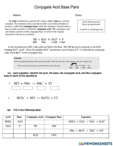 Brønsted- Lowry acids, bases