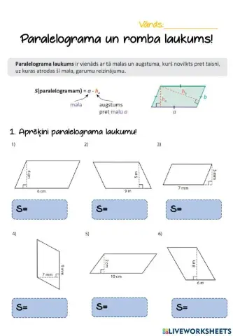 Paralelograma un romba laukums