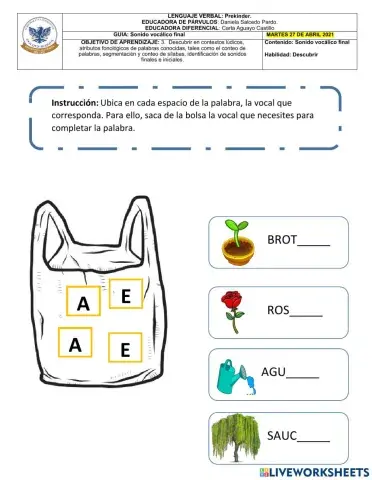 Sonido vocálico final de palabras