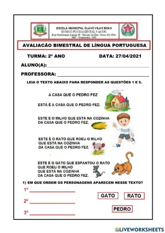 Avaliação bimestral de português