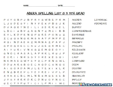 Abeka spelling list 8 & 9