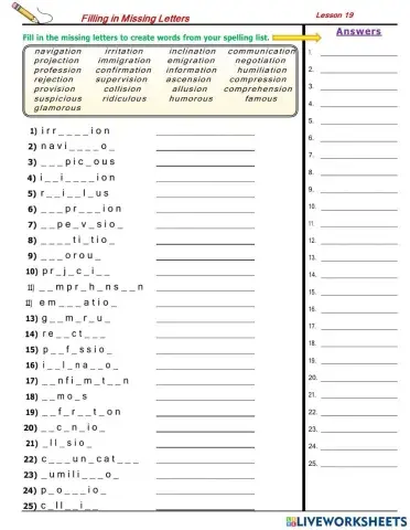 Lesson 19 Suffixes -ous, -sion, -ion, -ation