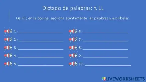 Dictado de palabras ll y