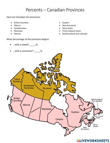 Percents - Canadian Provinces