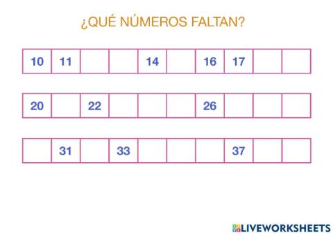 Completa la recta numérica