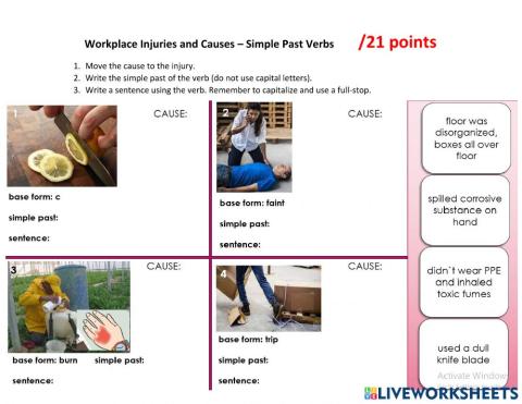 Injuries-Causes at Work - Simple Past