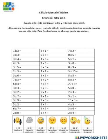 Cálculo mental tabla del 3