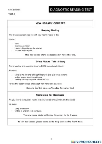 ESOL Diagnostic Reading Test