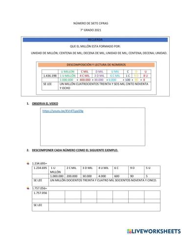 Descomposición y lectura de números