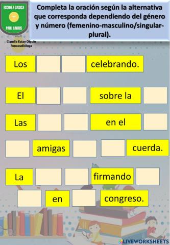 Concordancia de género-número, comprensión lectora simple y conciencia de palabra.