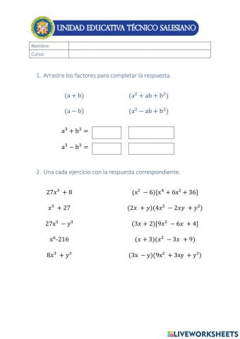 Suma o diferencia de cubos