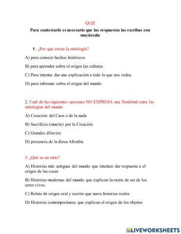 Quiz MITOLOGÍAS